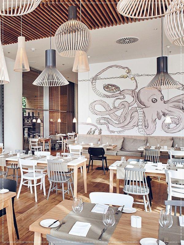 Creative cafe wall design - un urban octopus painting