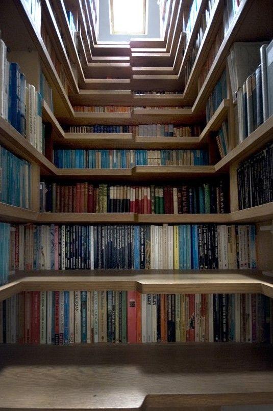 Creative staircase decor - with books and wood steps