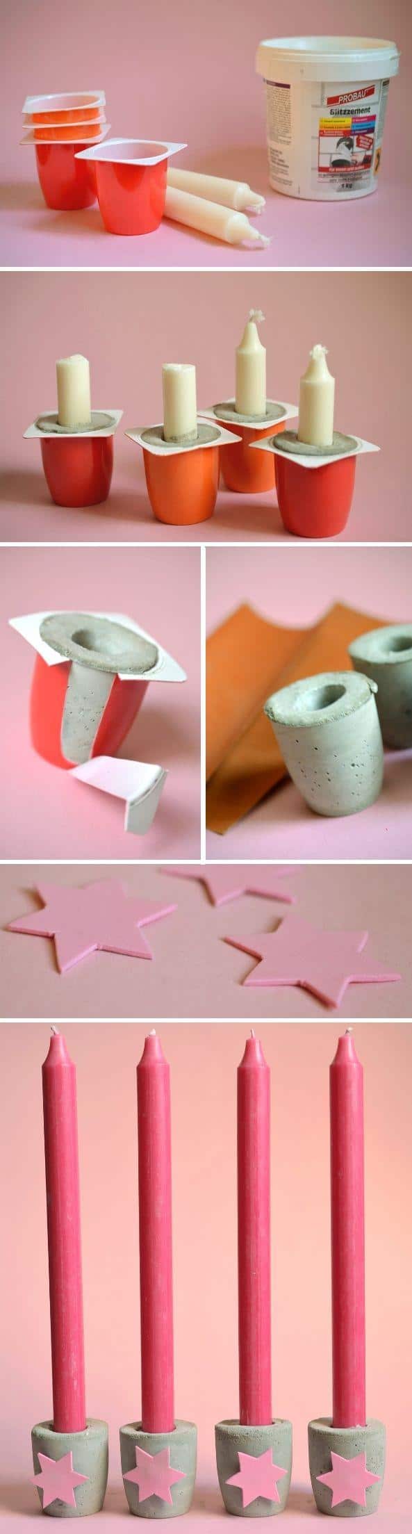 DIY candleholders - made of yogurt cups