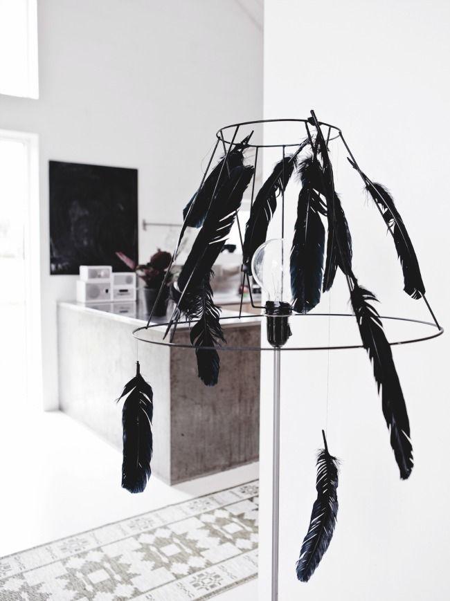 DIY feather lamp - made of black feathers