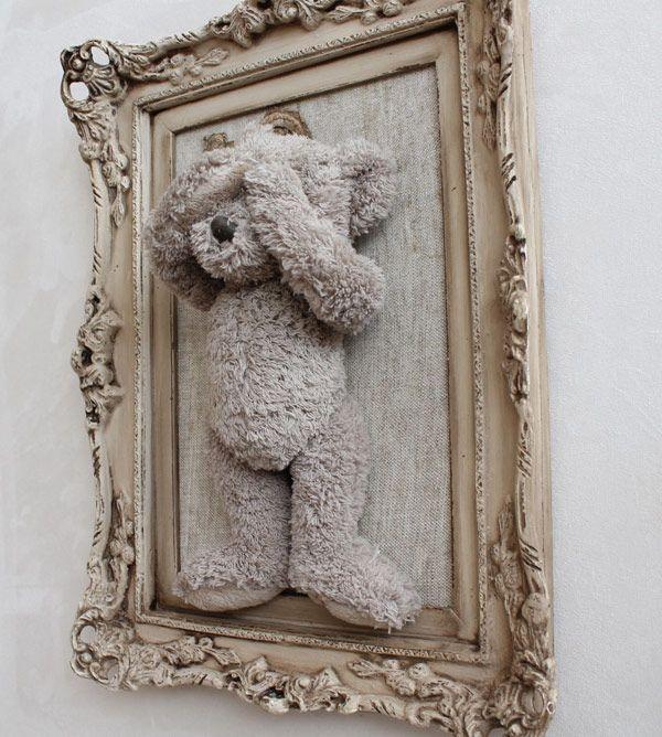 DIY wall art - made of old teddy bear and a frame