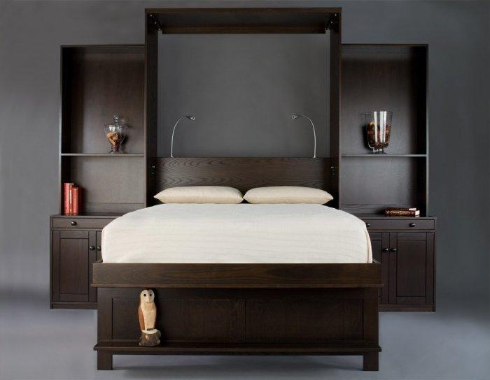 Dark brown wall bed - with stylish and massive base