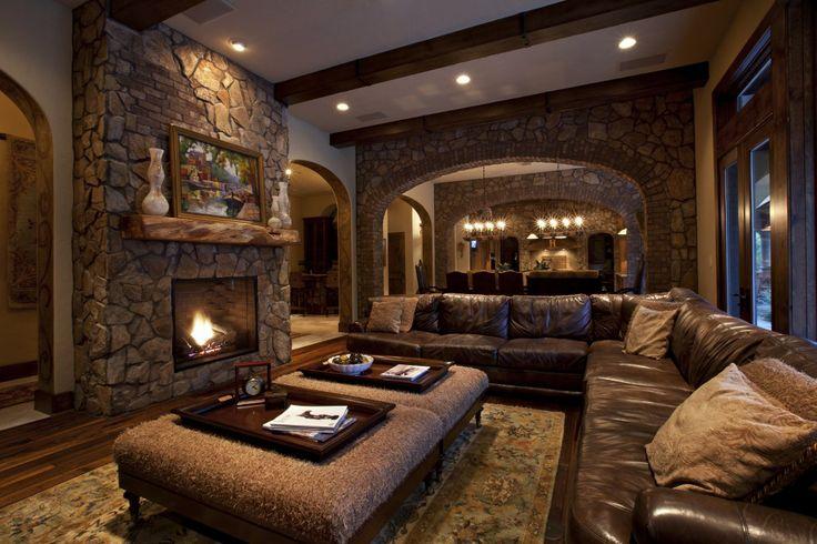 Expensive mansion living room - with fireplaces made of stone