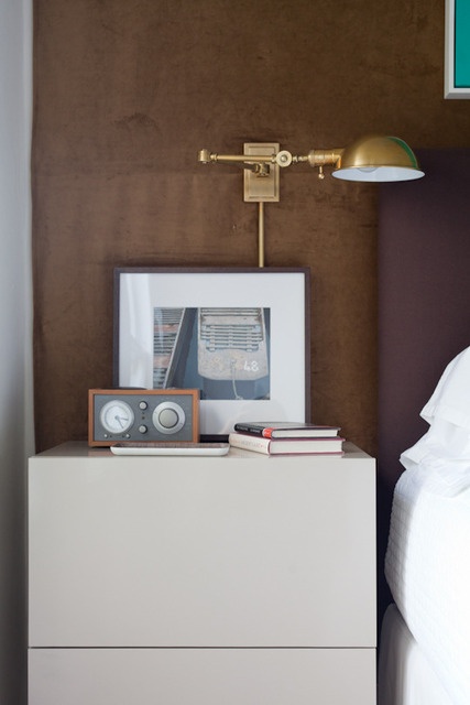 Feng shui bedside table - with lamp and clock on it