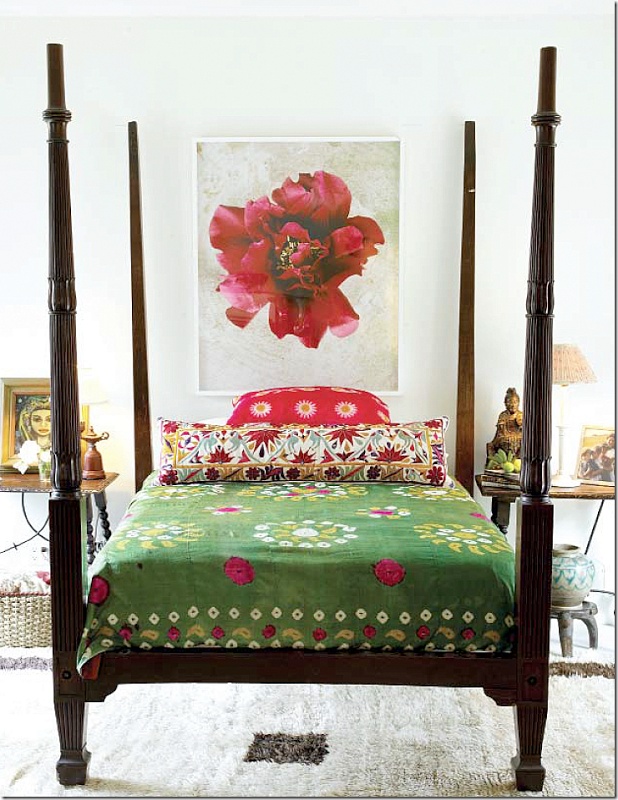 Feng shui decoration - red flower painting over the bed