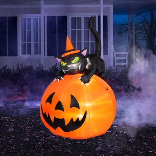 Inflatable Halloween pumpkin - with black cat on it