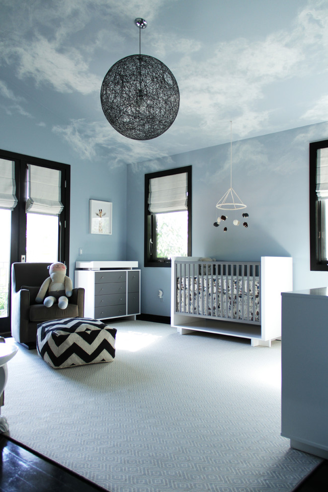 Modern blue baby room - with fantastic cloud decorations