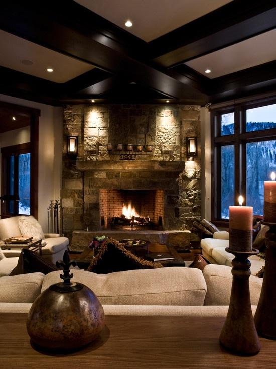 Modern cottage living room - with fireplace in the background