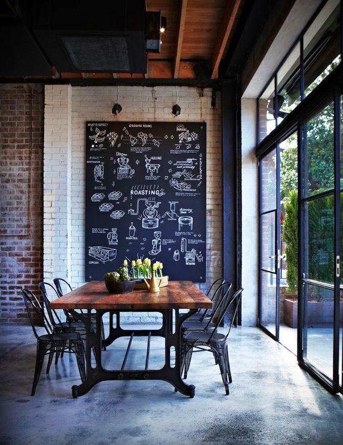 Modern creative dining room - with black chalkboard painted wall