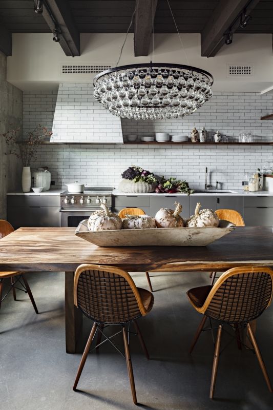 Modern eclectic kitchen - with amazing crystal chandelier