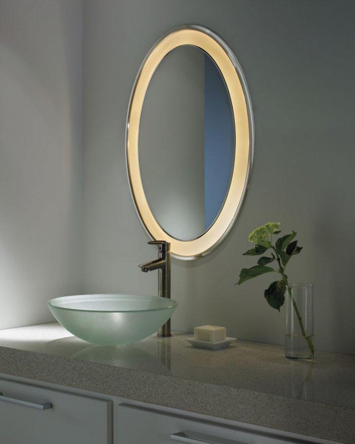 Modern oval bathroom mirror - with illuminated frame