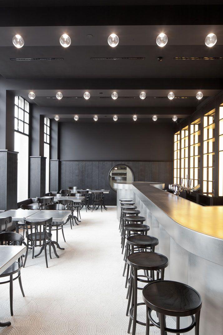 Modern restaurant bar - with black round stools