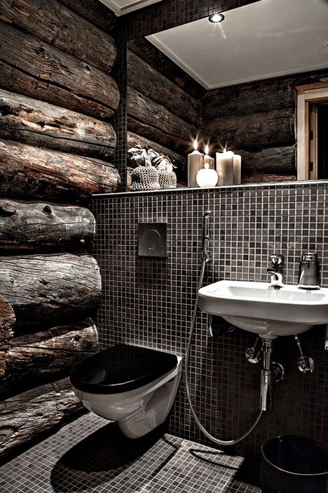 Modern rustic bathroom - with wood accents inside