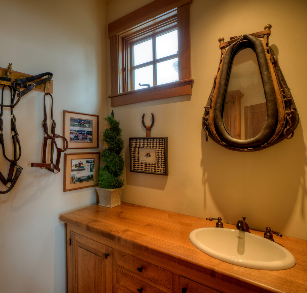 Modern rustic mirror - inside a small bathroom