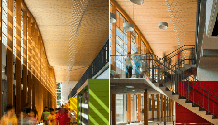 Modern school - hallway and staircase connect the two floors