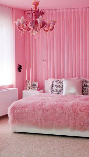 Posh pink bedroom - with fluffy chandelier