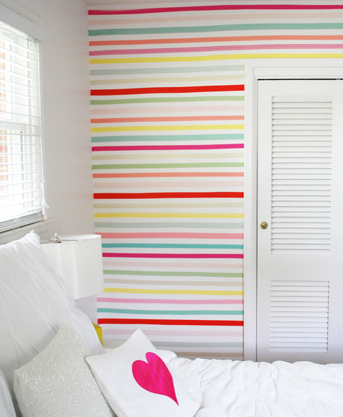 Red striped wall - inside a bedroom