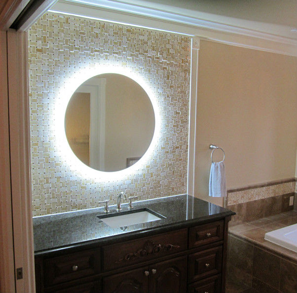 Round bathroom mirror - with illuminated background