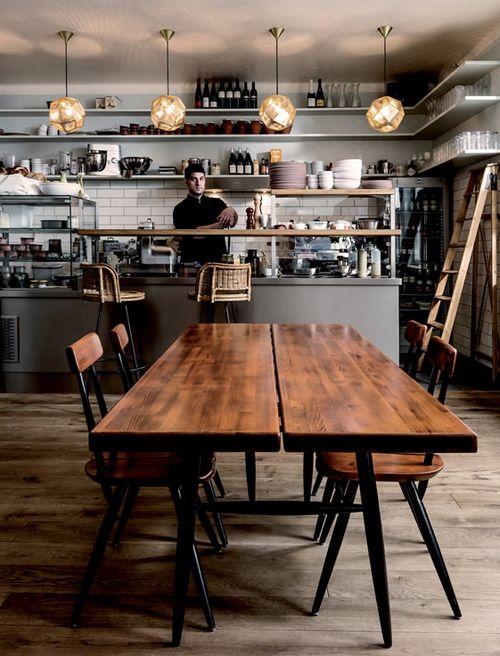 Scandinavian cafe - with straight wood table