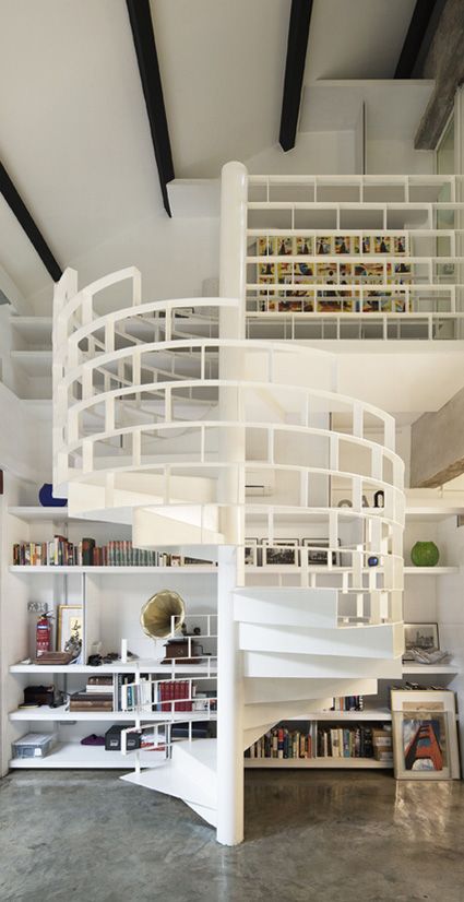 Scandinavian spiral staircase - with interesting railings