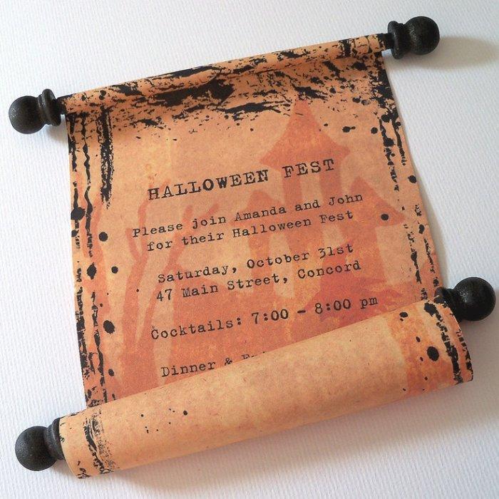 Scroll Halloween invitation - made of orange paper
