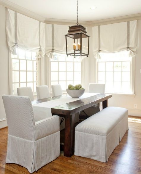 Simple traditional dining room - with white chairs and stools