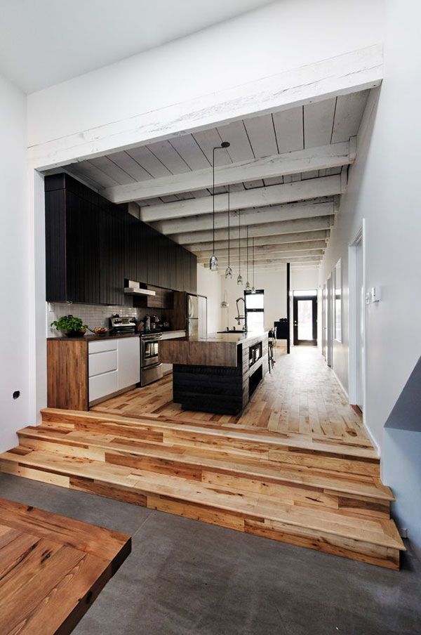 Spacious modern kitchen - with wooden panelled floor