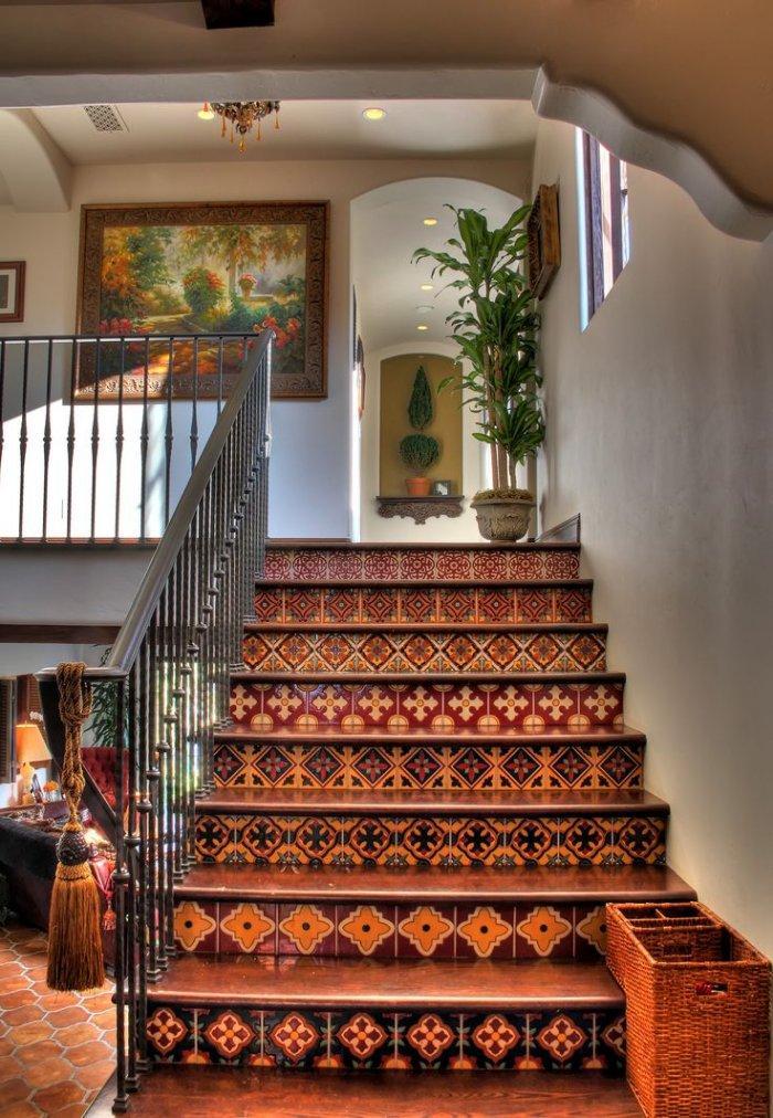 Staircase with ornate decor - mosaic design on the steps