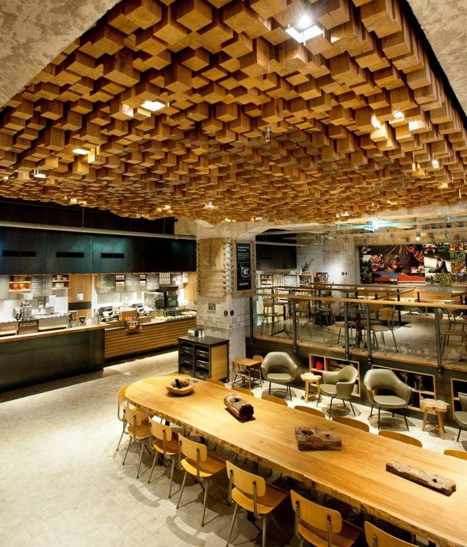 Starbucks cafe design - with amazing wooden ceiling