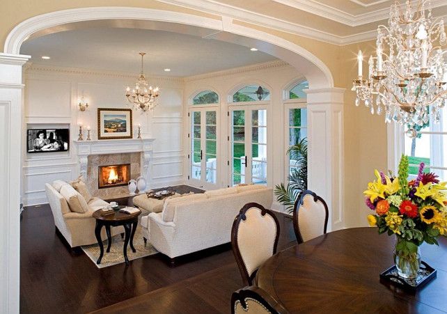 Traditional mansion living room - with fireplace and crystal chandeliers