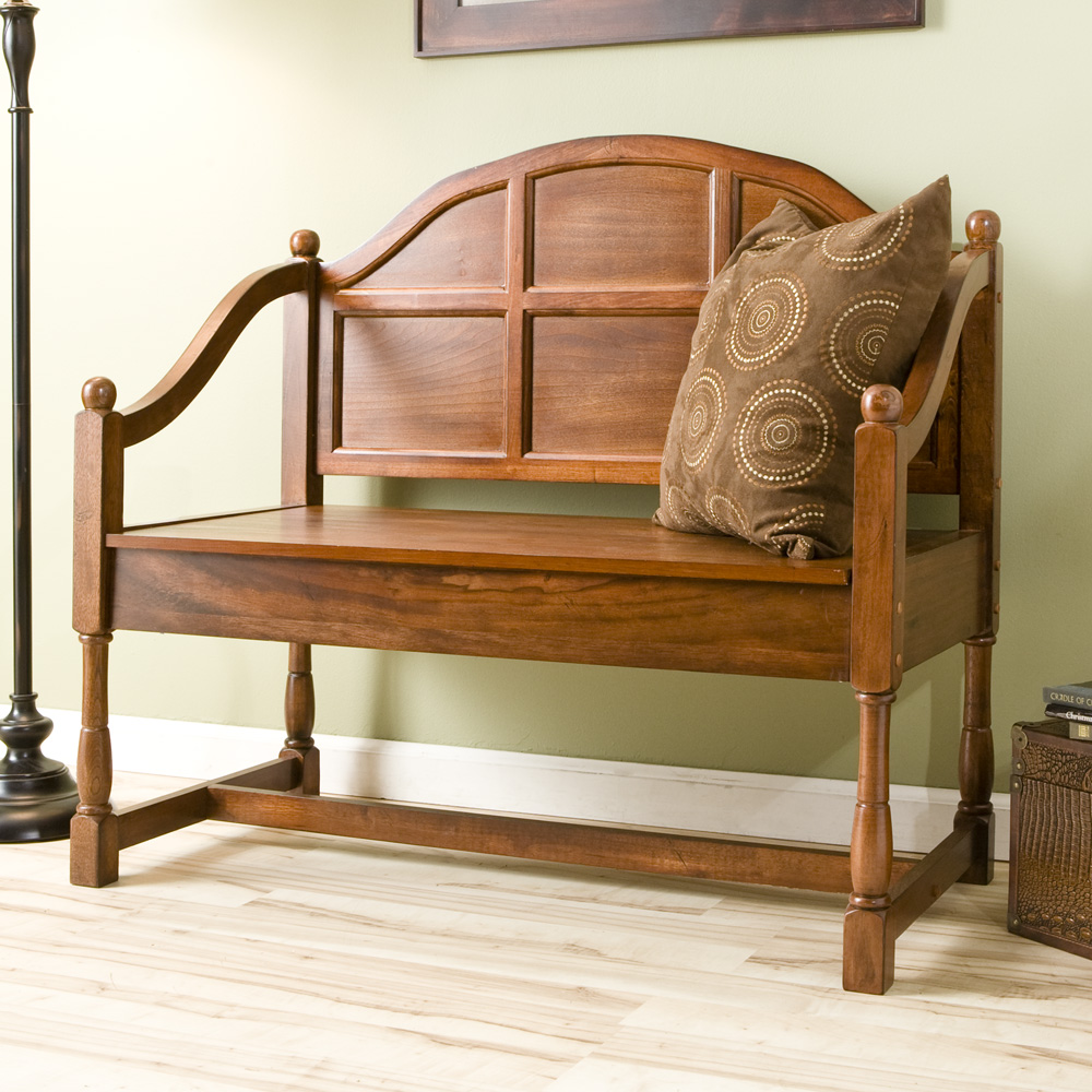 Traditional wood bench - with decorative cushion on it