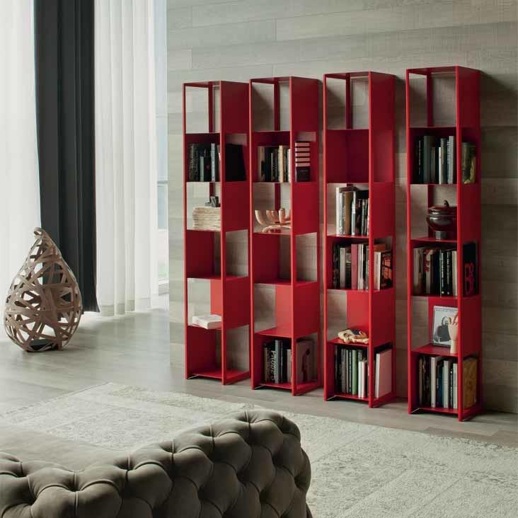 Wall red bookcase - with four separate rows