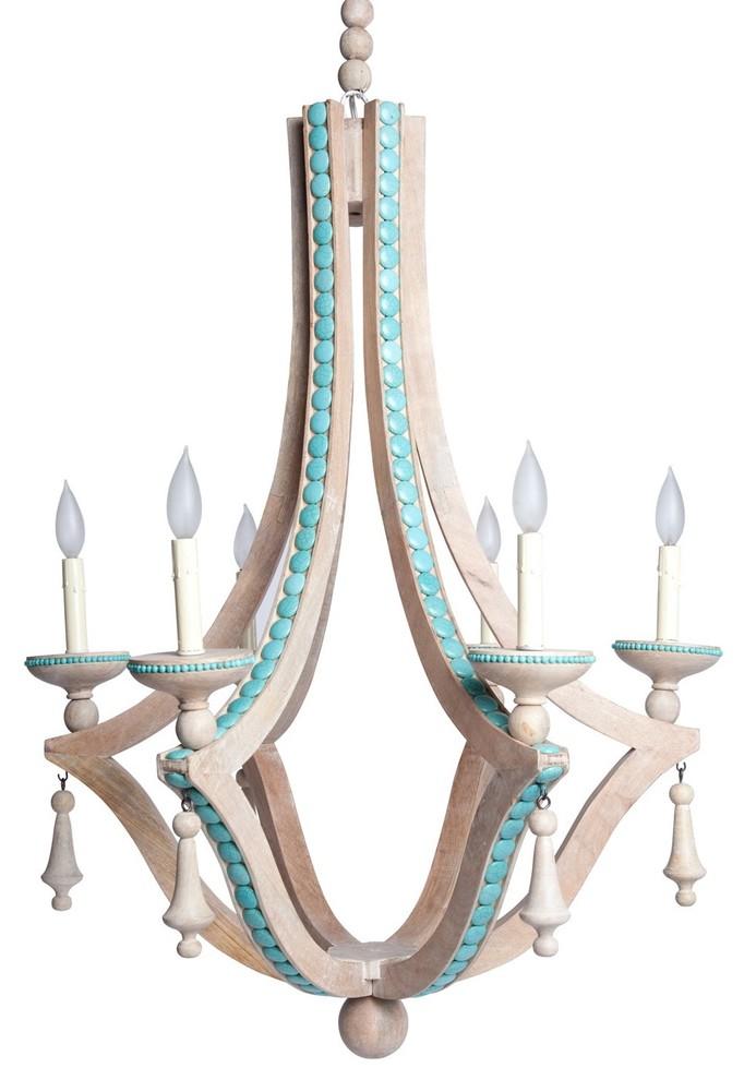 White and cyan modern chandelier - with interesting light bulbs