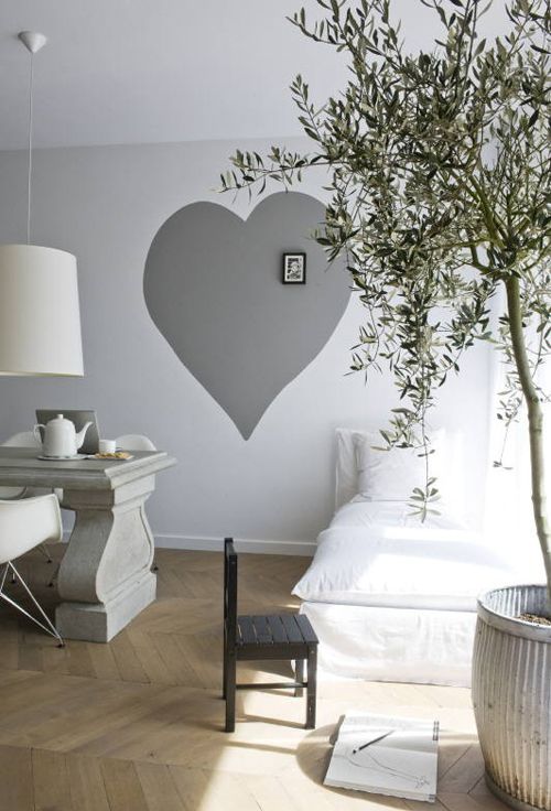 White and grey paint - with big heart on the wall