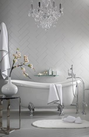 White modern classic bathroom - with stylish crystal chandelier ...