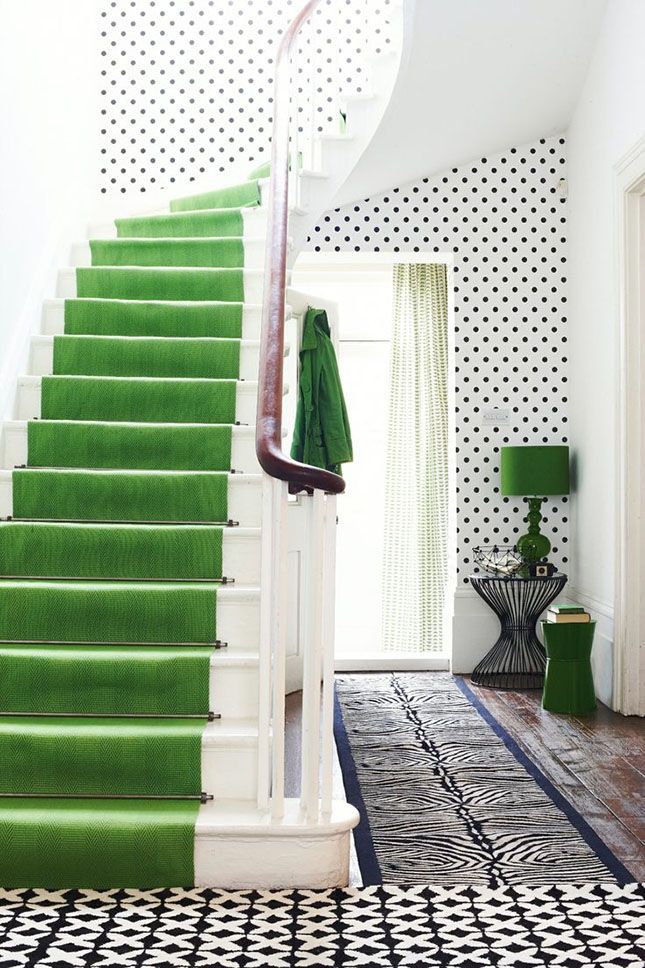 White staircase with green runners - for a contemporary look