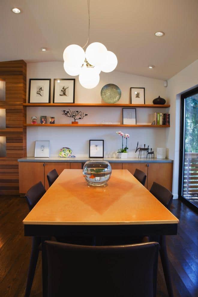 Wooden floating shelves - inside a contemporary dining room