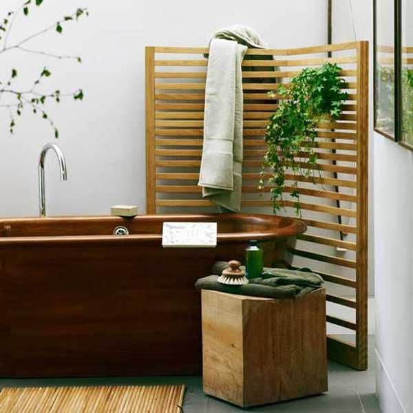 Zen bathroom design - with brown copper tub