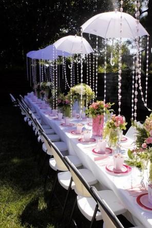 Outdoor baby shower – with white umbrellas in the garden | | Founterior