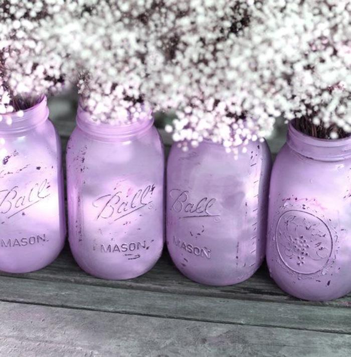 Purple jars with flowers - for a bridal party