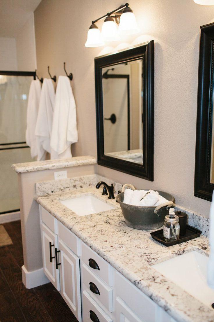 White bathroom granite countertops - used in a traditional design