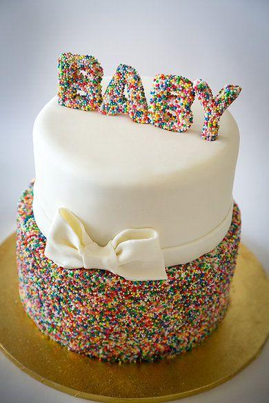BABY - baby shower cake - with white top and colorful base