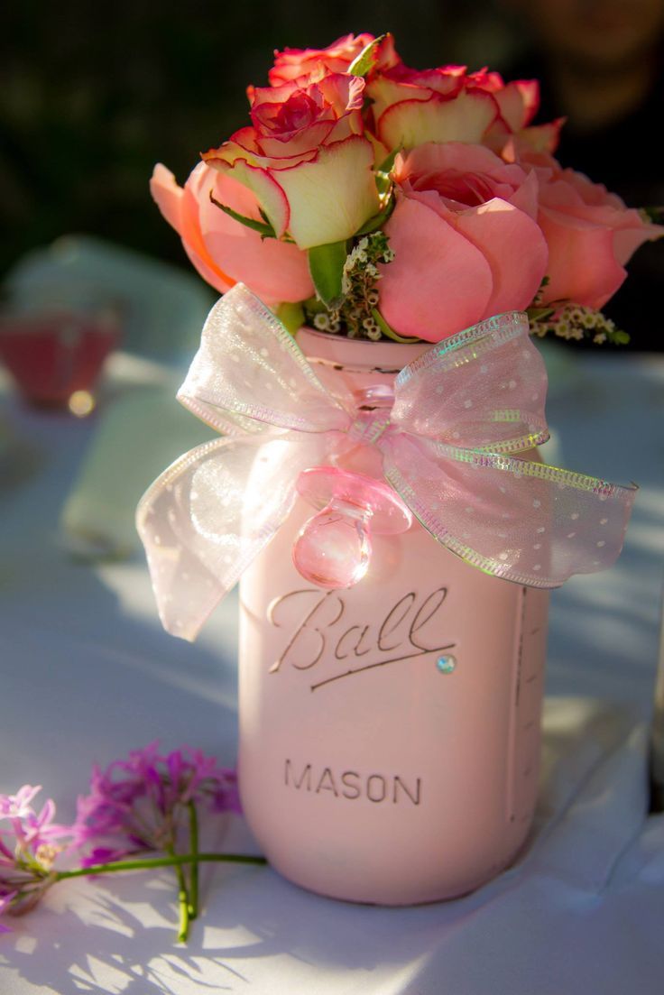 Mason Jar Decorations Ideas For All Holidays Founterior   Baby Shower Mason Jar With Red Roses 