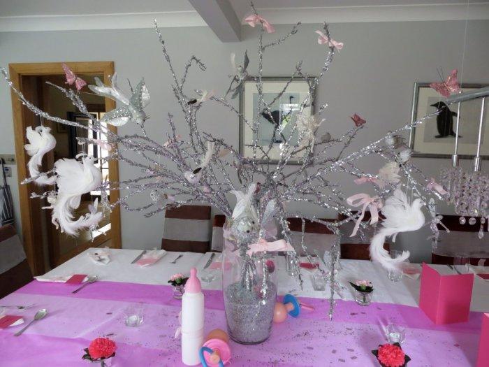 Baby shower table centerpiece - made of silver branches