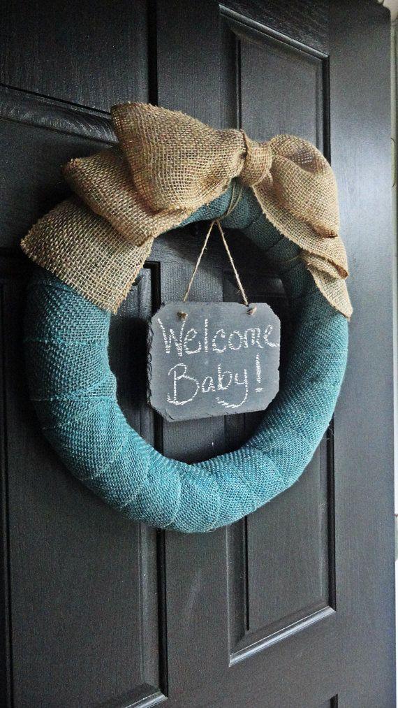 Baby shower wreath 17 - with burlap ribbon