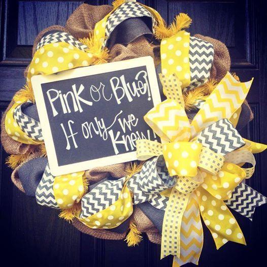 Baby shower wreath 5 - with yellow ribbons