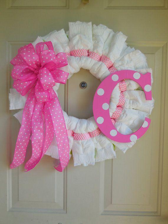 Baby shower wreath 6 - pink ribbon
