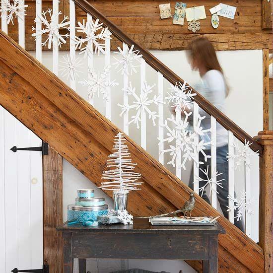 Banister Christmas garland 1 - with white snowflakes