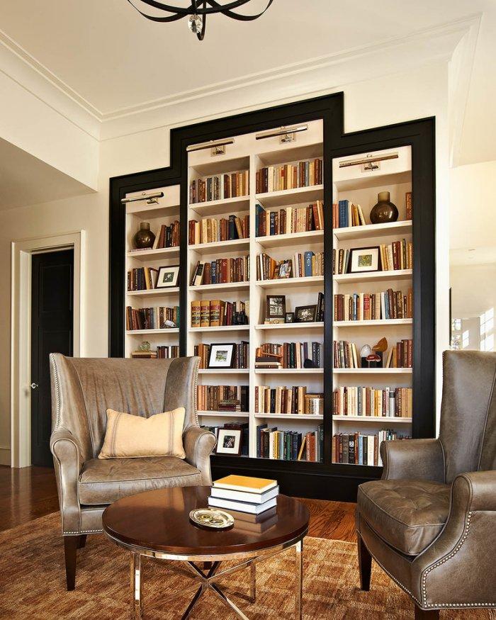 Black bookcase design - with white shelves