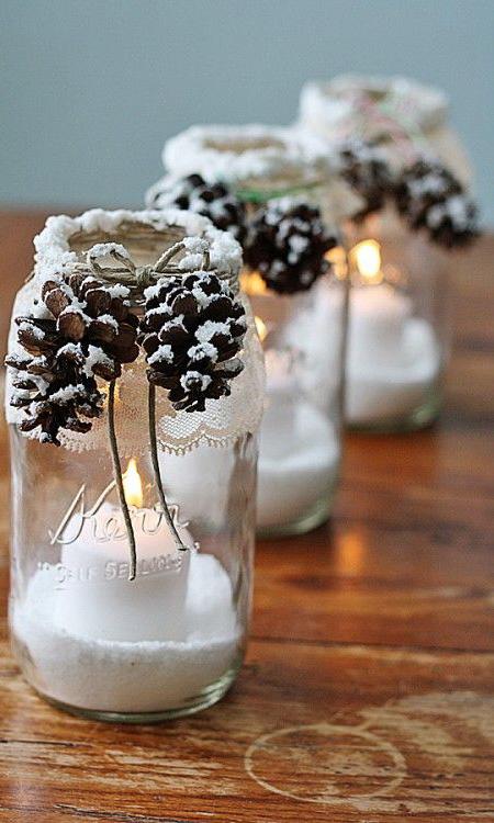 Cone Christmas jars - with white candles inside